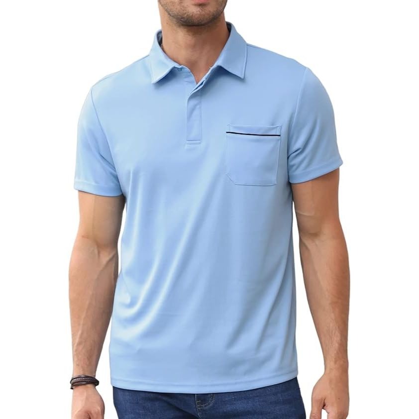 Men’s solid color short-sleeved cotton blend pullover polo shirt