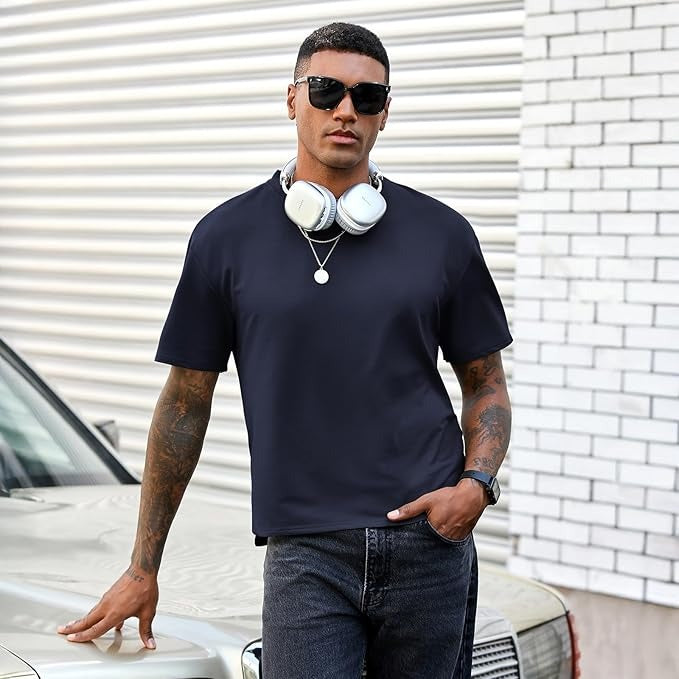 Men’s Oversized Drop Shoulder High-Low Cropped T-Shirt