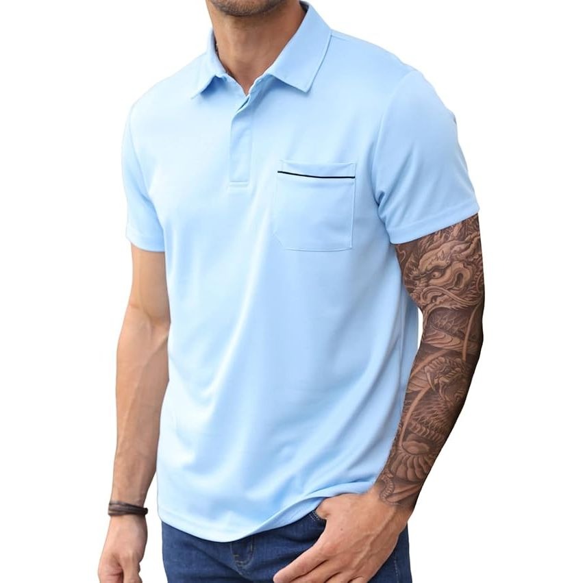 Men’s solid color short-sleeved cotton blend pullover polo shirt