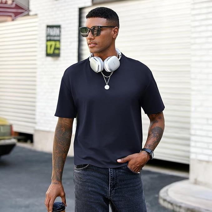 Men’s Oversized Drop Shoulder High-Low Cropped T-Shirt