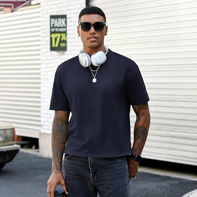 Men’s Oversized Drop Shoulder High-Low Cropped T-Shirt
