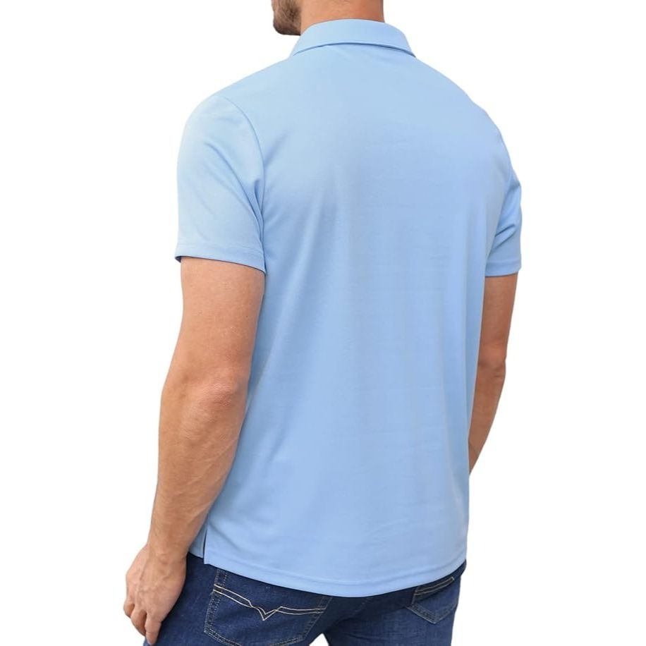 Men’s solid color short-sleeved cotton blend pullover polo shirt