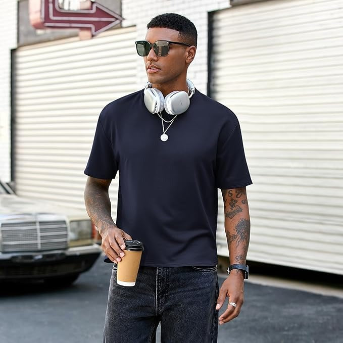 Men’s Oversized Drop Shoulder High-Low Cropped T-Shirt