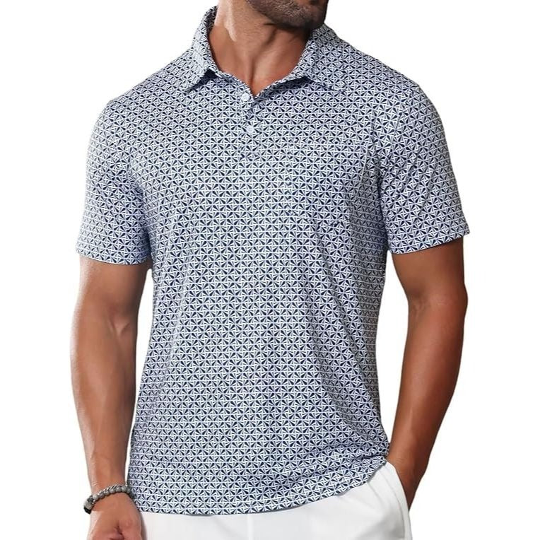 Men’s Printed Short Sleeve Athletic Casual Polo Shirt