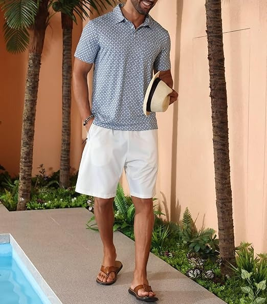 Men’s Printed Short Sleeve Athletic Casual Polo Shirt